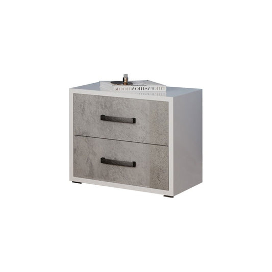 Mesita de noche gris cemento con 2 cajones en madera melamina 36x52xh 43