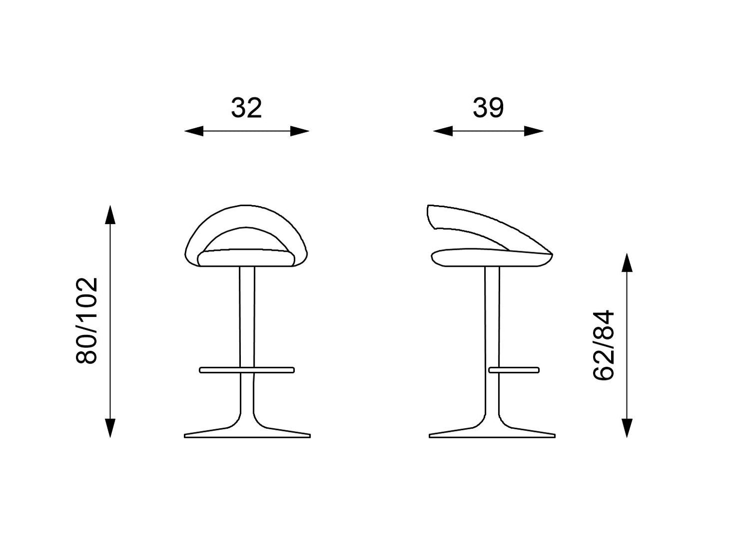 Taburete en símil piel rojo 39x32x80/102h cm