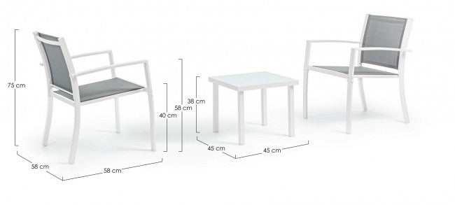 Conjunto de salón de jardín de 3 piezas en metal Auri blanco