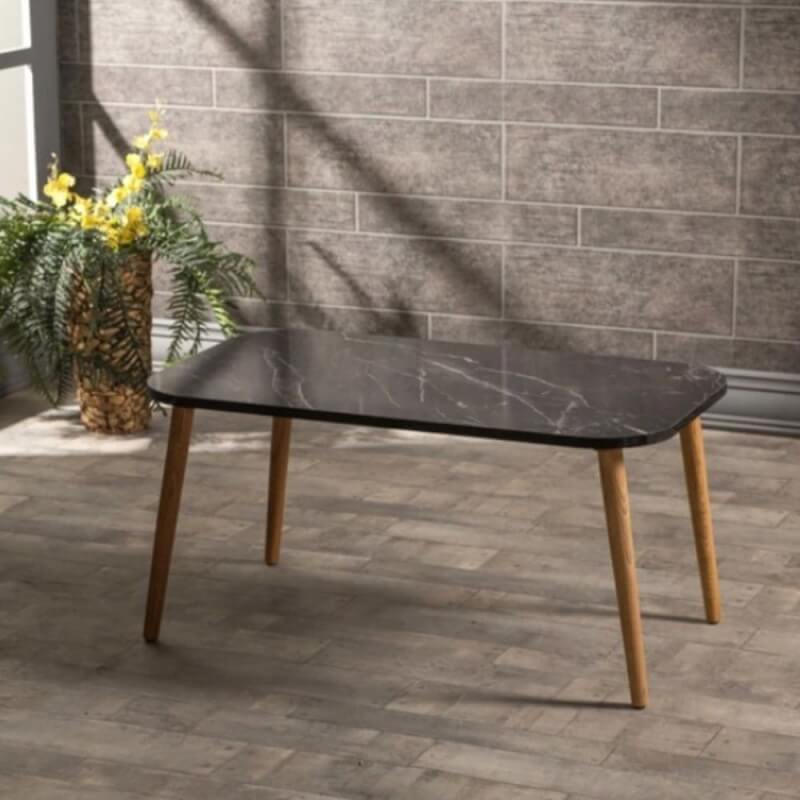 Mesa de centro rectangular Reeta de mármol negro con patas de madera