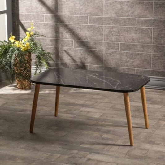 Mesa de centro rectangular Reeta de mármol negro con patas de madera