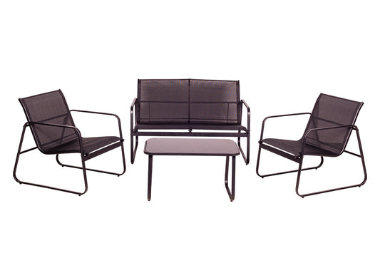 Conjunto de 4 sofás, sillones y mesa de centro negros. Tamaño abierto: 165X65X112cm.