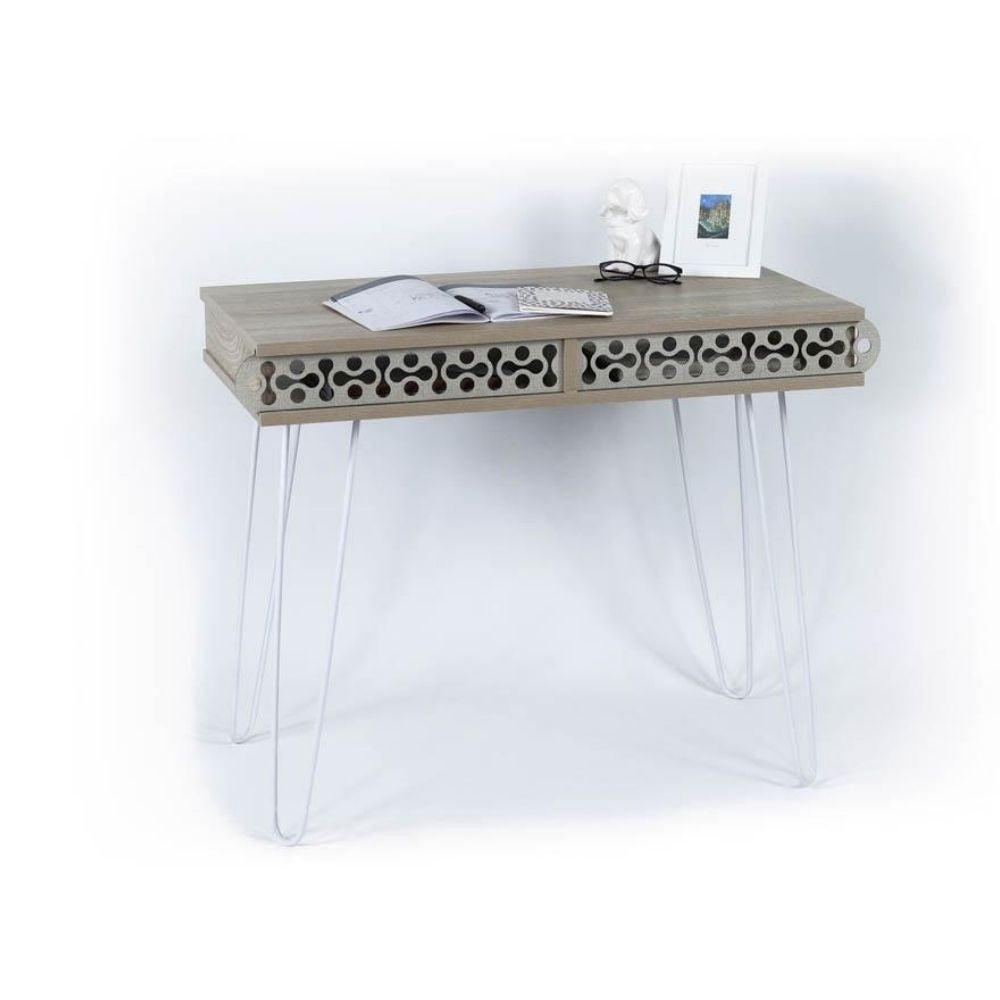 Escritorio Ilia con pies de metal blanco y tapa de roble 96x51x75 HMT190642