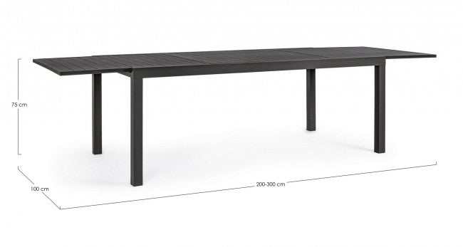 Mesa de exterior HILDE de aluminio antracita Extensible 200-300x100x h75 cm