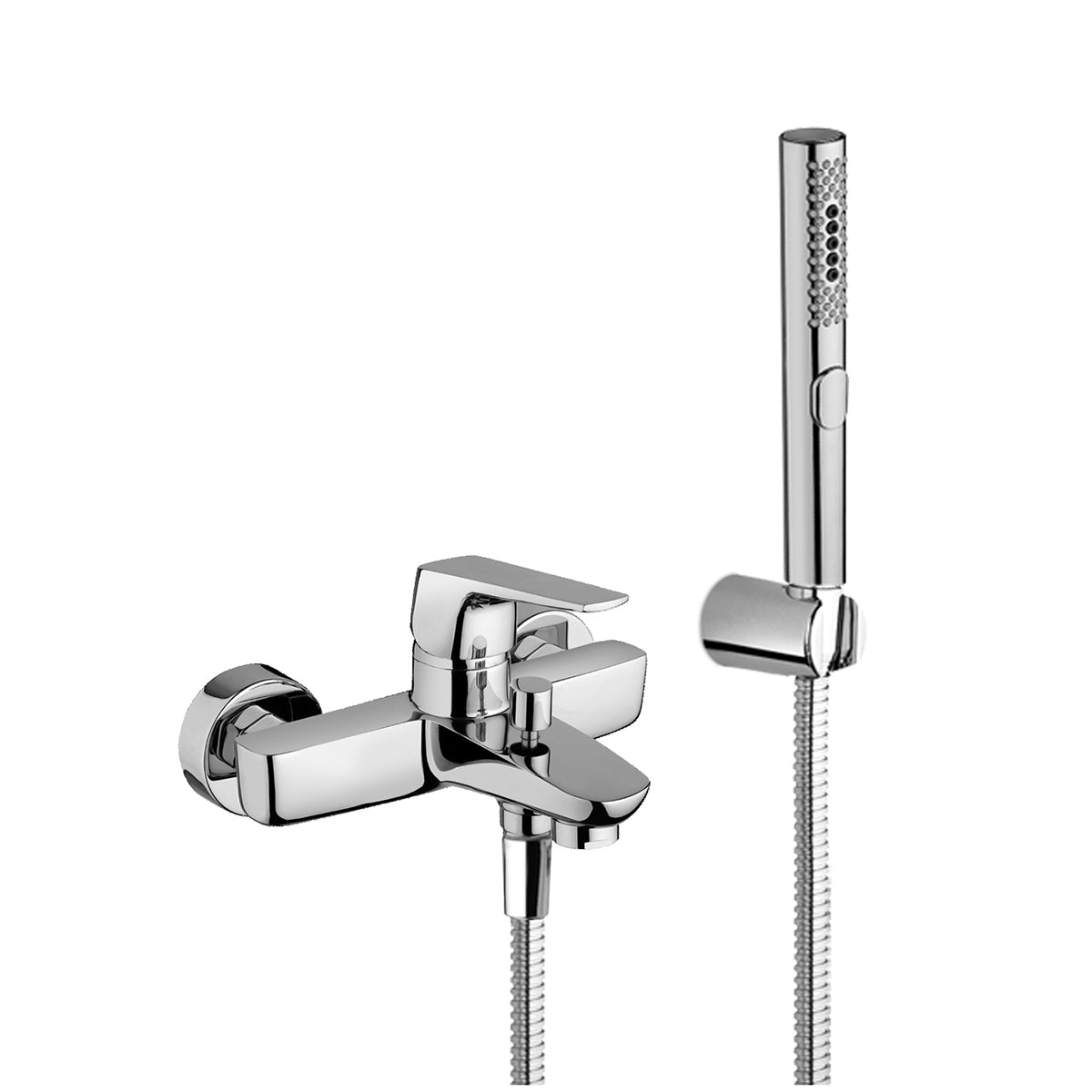 Mezclador monomando de bañera con accesorios cromados.