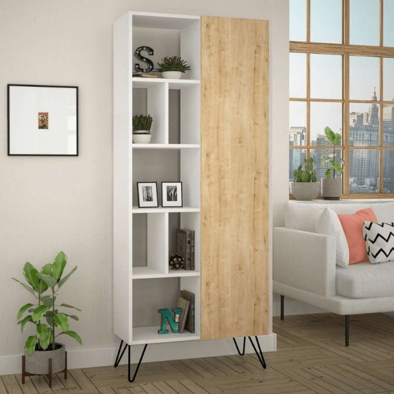 Librería Jedda blanca con puerta de roble 80,6x191