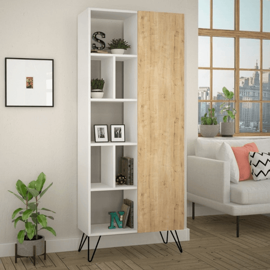 Librería Jedda blanca con puerta de roble 80,6x191