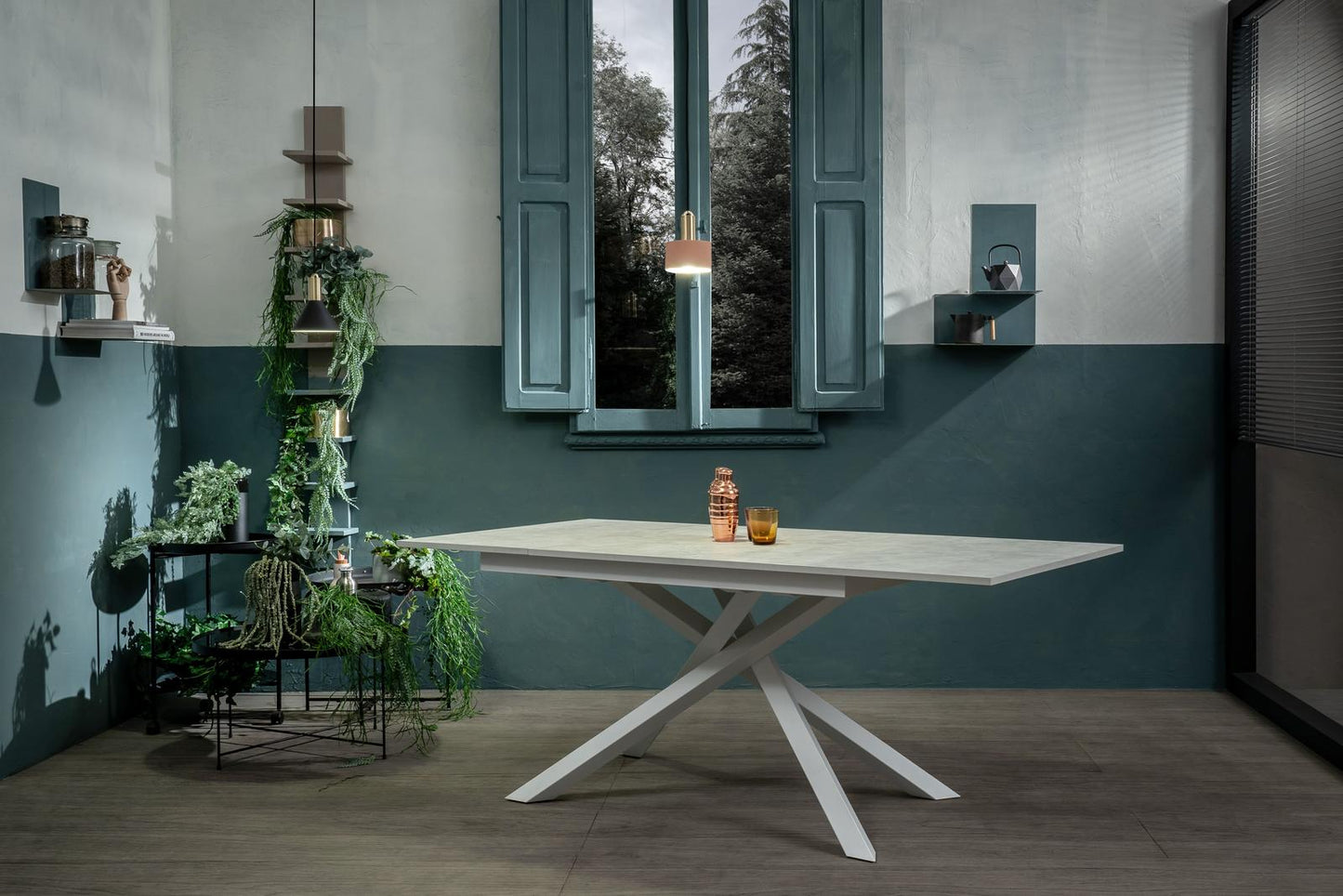 Mesa extensible de hormigón blanco-blanco 90 cm x 140-190 cm Alt. 76 cm