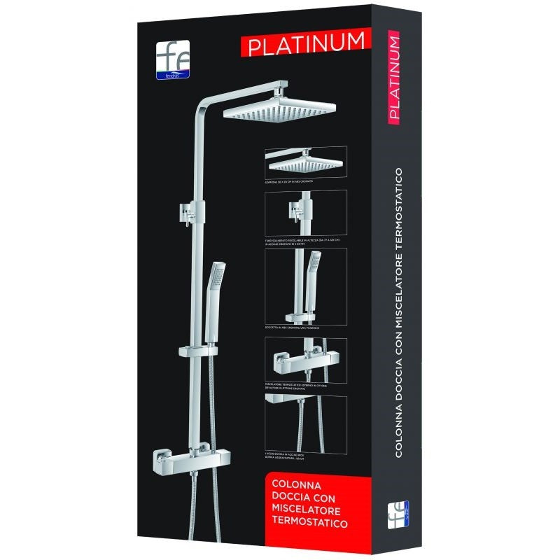 Conjunto Columna de Ducha Termostática Cuadrada de Acero Cromado 