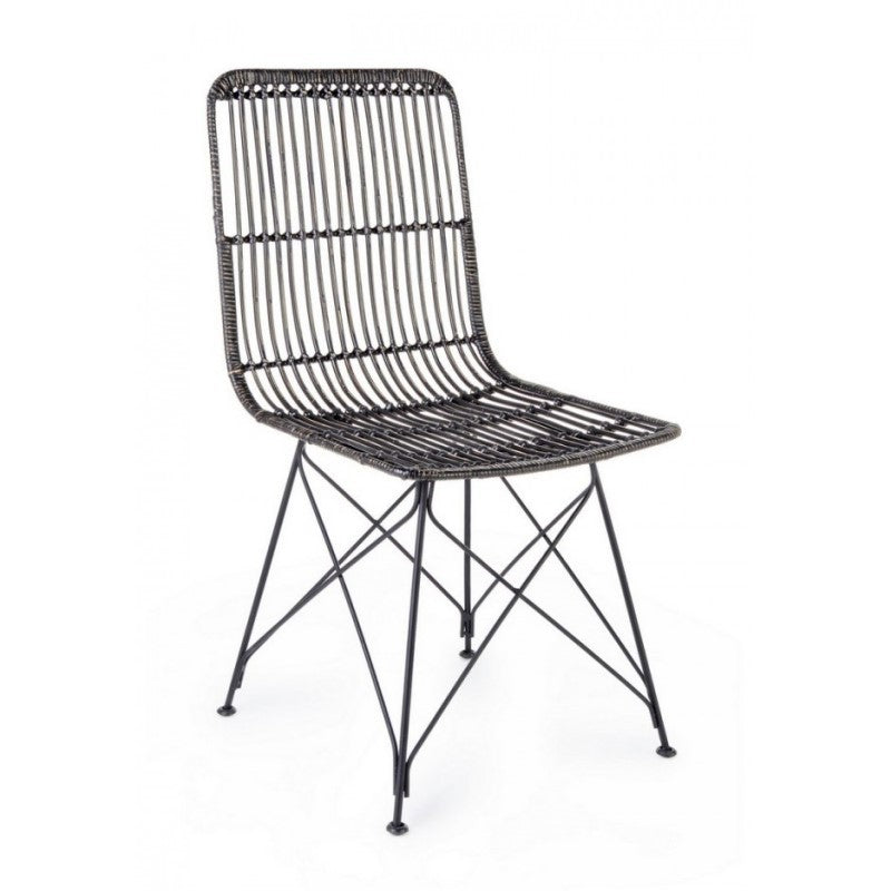 Silla de estilo moderno en acero y kubu Negro LUCILA 45x55x h85 cm