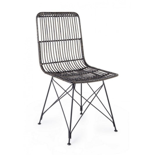 Silla de estilo moderno en acero y kubu Negro LUCILA 45x55x h85 cm
