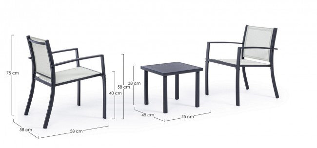 Conjunto de salón de jardín de 3 piezas de metal Auri antracita