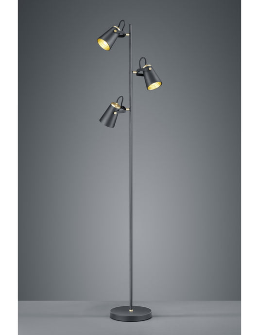 Lámpara de pie Minimal 3 conos orientables Edward Al. 160 cm Negro y dorado Trio Lighting