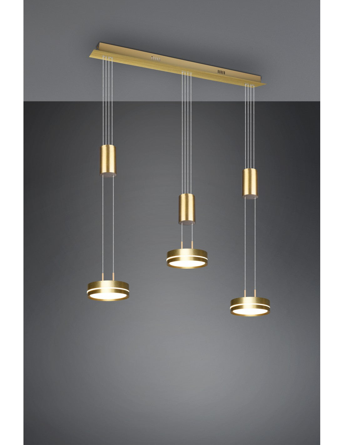 Lámpara de araña LED moderna con 3 discos de latón Franklin Trio Lighting