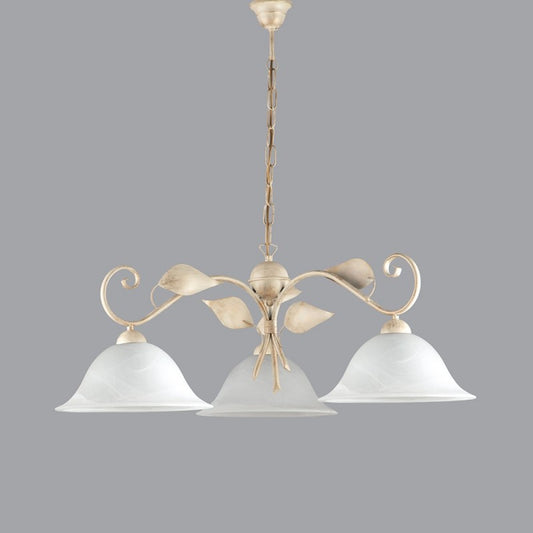 Lámpara colgante de hierro marfil dorado con tres luces 78x h34 cm