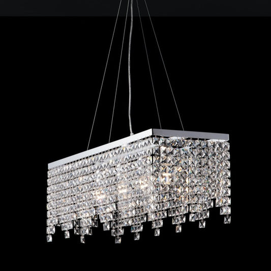 Araña elegante y de hierro cromado con cuatro luces cuadradas de strass 71x30x h28 cm