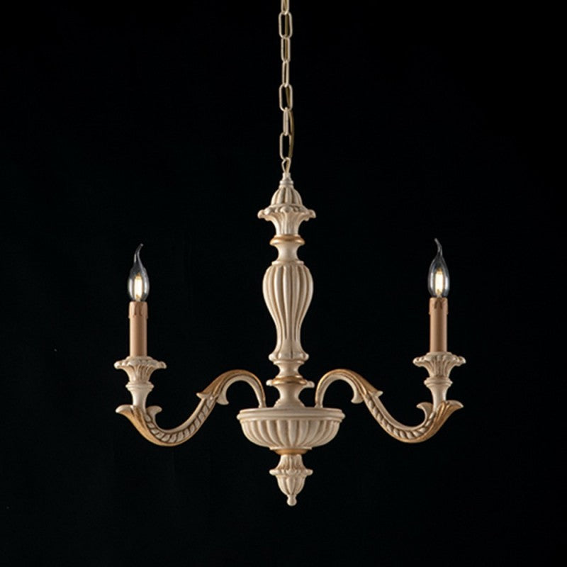 Araña de madera de pan de marfil y oro con tres luces 43x h57 cm