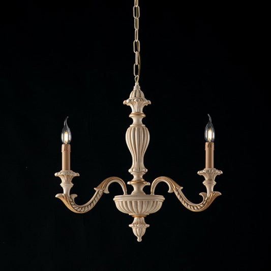 Araña de madera de pan de marfil y oro con tres luces 43x h57 cm