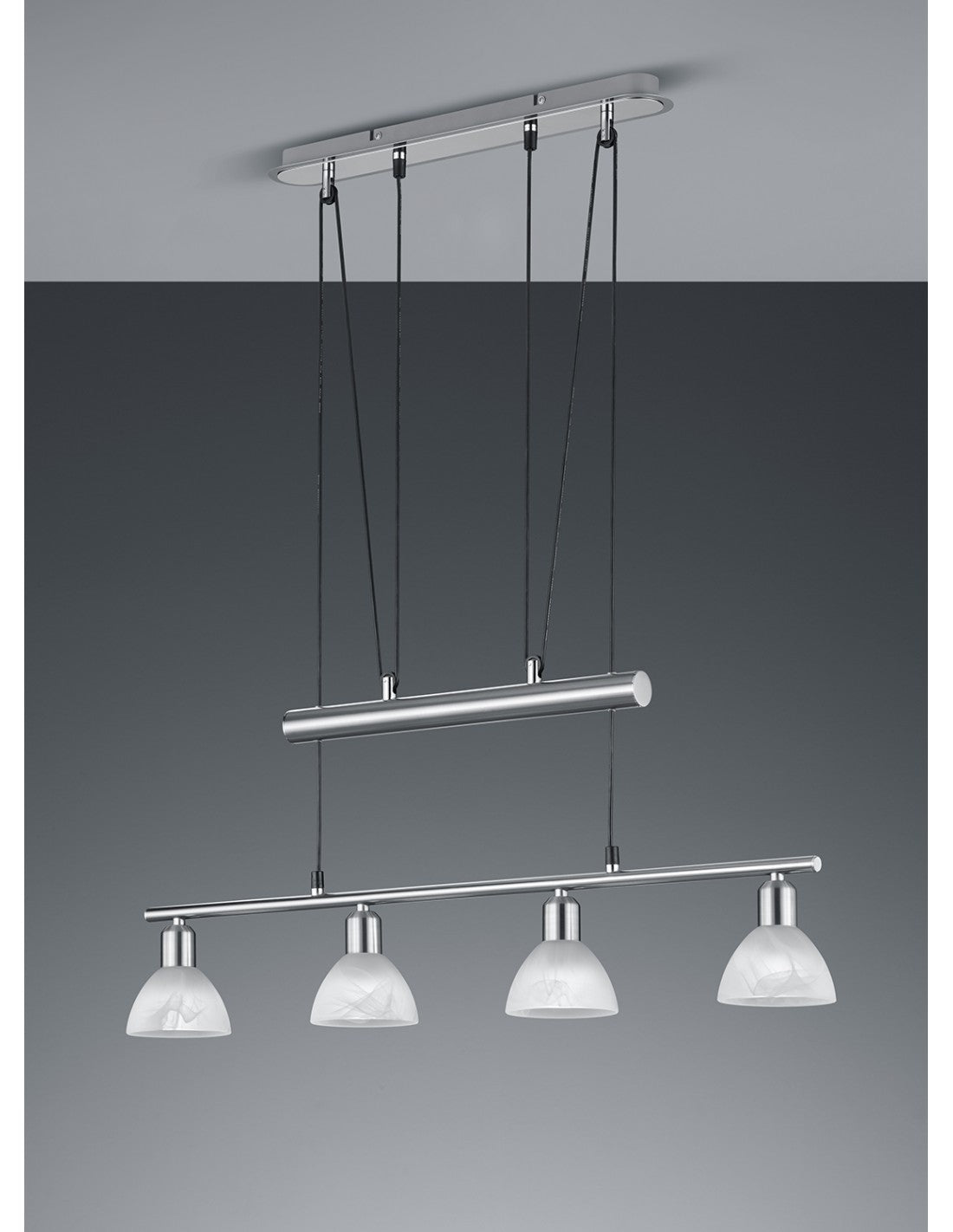 Araña arriba y abajo 4 luces Barbell Levisto Nichel Trio Lighting