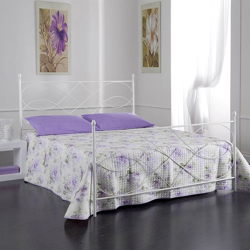 SOSPIRO Cama doble de hierro con pie de cama Blanco 166x208x h128 cm