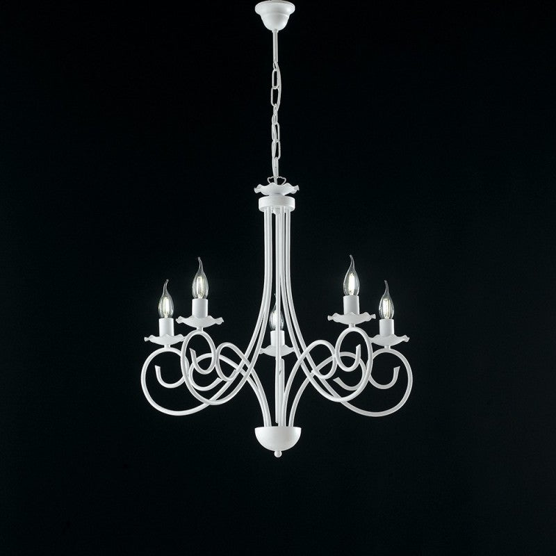 Lámpara colgante de hierro desgastado blanco con cinco luces 57x h60 cm
