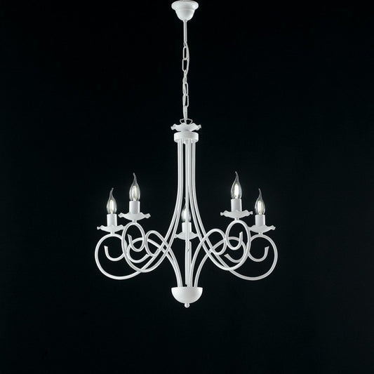 Lámpara colgante de hierro desgastado blanco con cinco luces 57x h60 cm