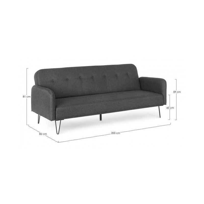 Sofá cama de tres plazas en tejido BRIDJET Negro 200x82x h81 cm