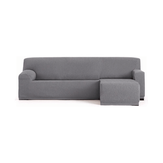 Funda de sofá elástica Troya península derecha gris reposabrazos corto 250/310