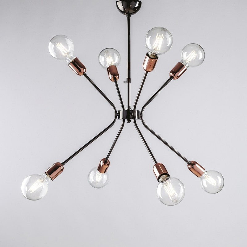 Araña moderna de hierro negro con acabado cobre ocho luces 65x h67 cm urban