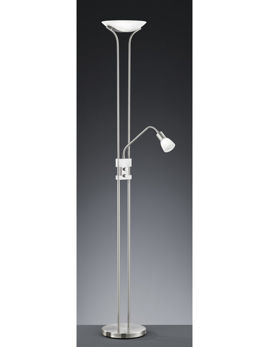 Lámpara de pie LED con foco de lectura regulable Santo II Nichel Trio Lighting