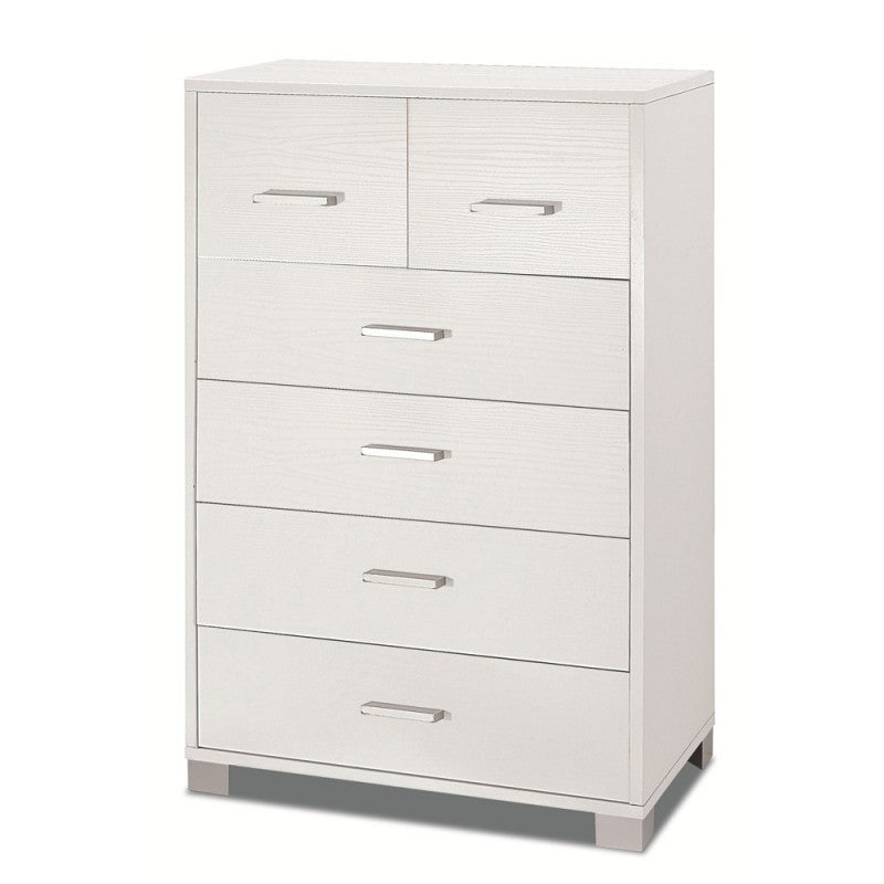 Cómoda alta para dormitorio con seis cajones Blanco fresno 70x41x h112 cm