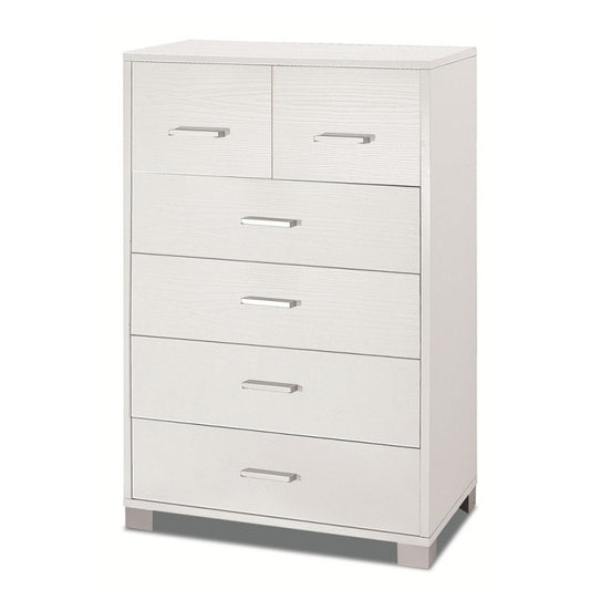 Cómoda alta para dormitorio con seis cajones Blanco fresno 70x41x h112 cm