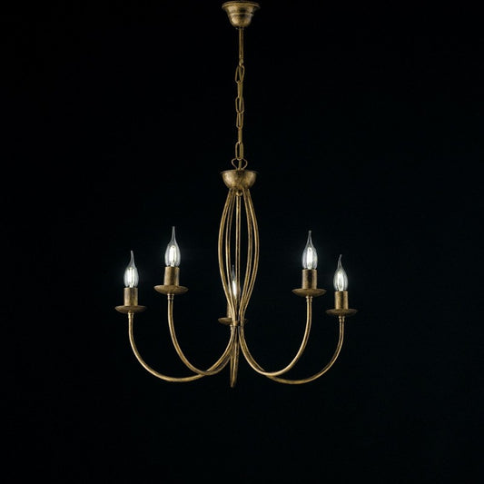Araña de hierro marrón dorado cinco luces 55x h53 cm