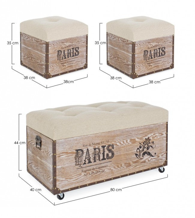 Conjunto de 3 pufs en MDF Beige TAVEL PARIS