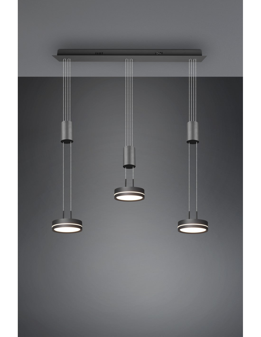 Isla de cocina colgante 3 discos LED Franklin Antracita Modern Trio Lighting