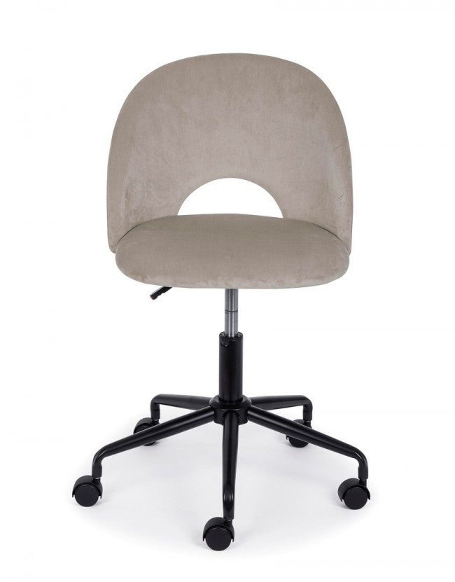 Silla de oficina gris paloma en terciopelo y base de acero.