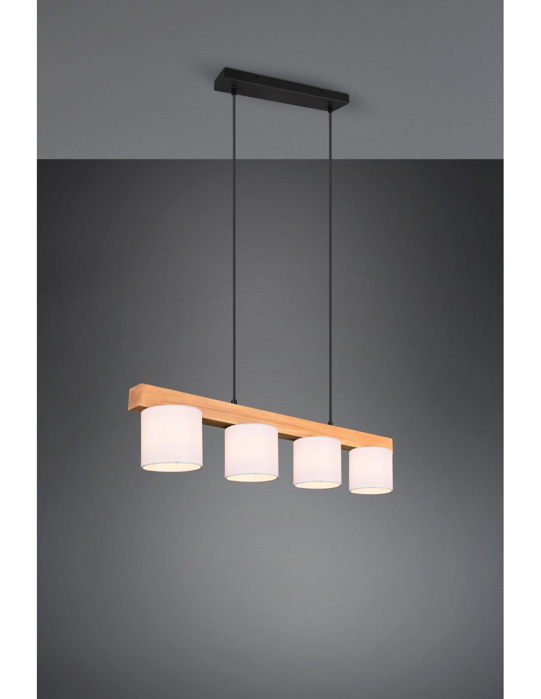 Lámpara colgante de madera con 4 pantallas blancas Cameron Trio Lighting
