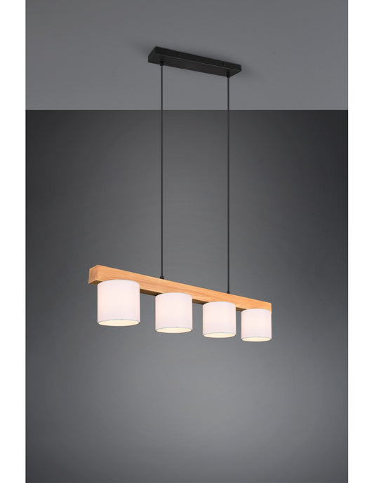 Lámpara colgante de madera con 4 pantallas blancas Cameron Trio Lighting