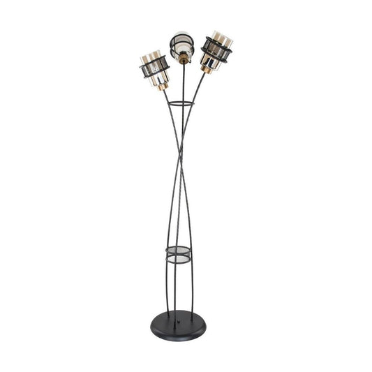 Lámpara de pie grande MDL3812 en hierro tejido con 3 luces de cristal