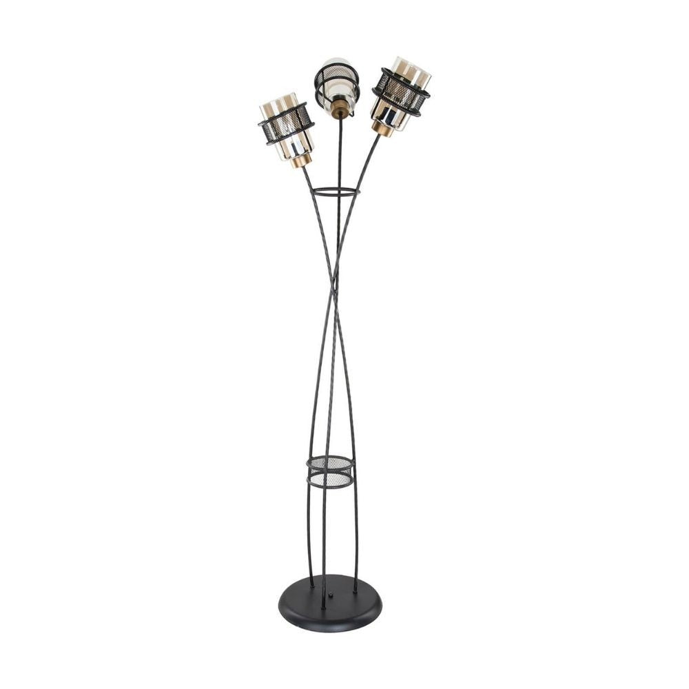 Lámpara de pie grande MDL3812 en hierro tejido con 3 luces de cristal
