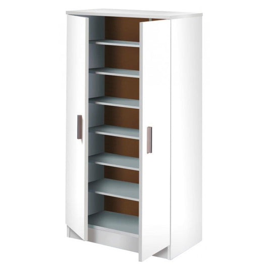 Zapatero móvil que ahorra espacio con seis estantes blancos