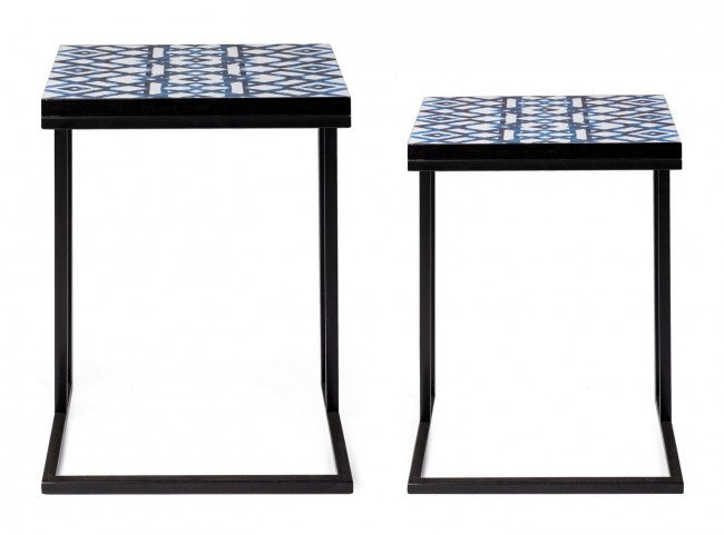 Juego de 2 mesas de centro NEAPOLIS de acero con tapa de MDF decorada con estampado 62,5h 56h cm