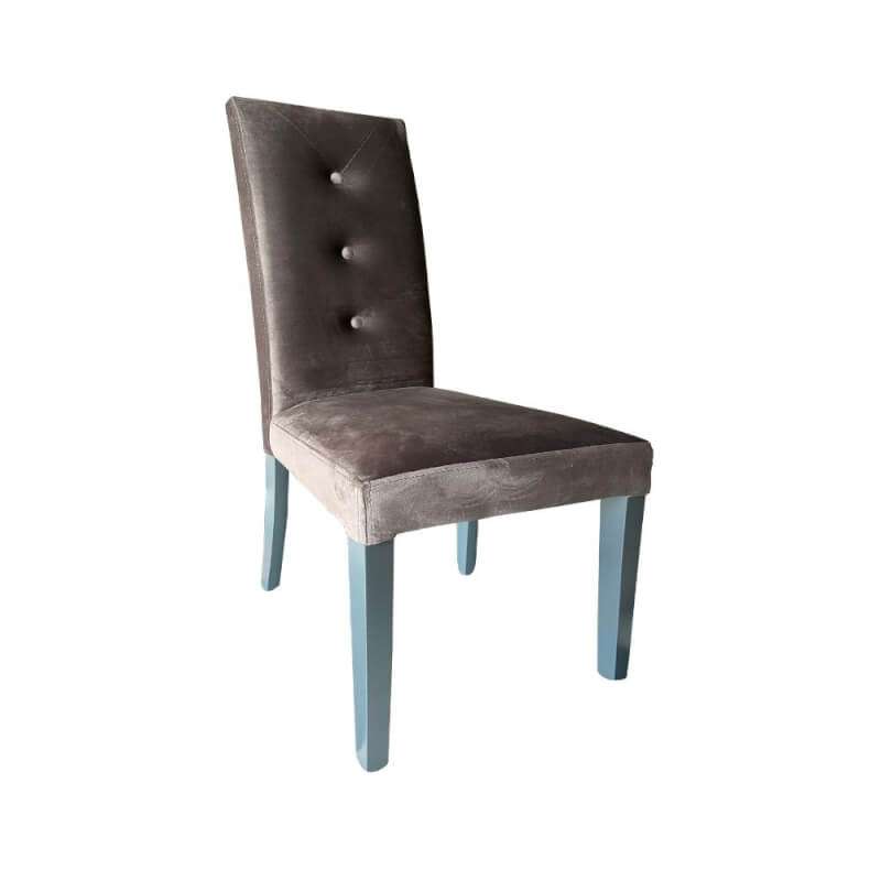 Silla Montecarlo de 3 botones en terciopelo gris.