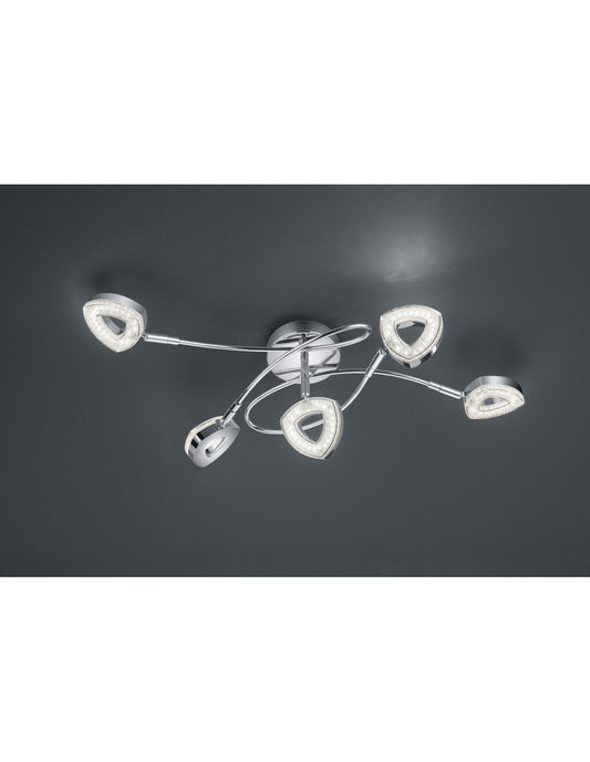 Plafón LED cromado de 5 focos Tours L 54 cm Trio Lighting