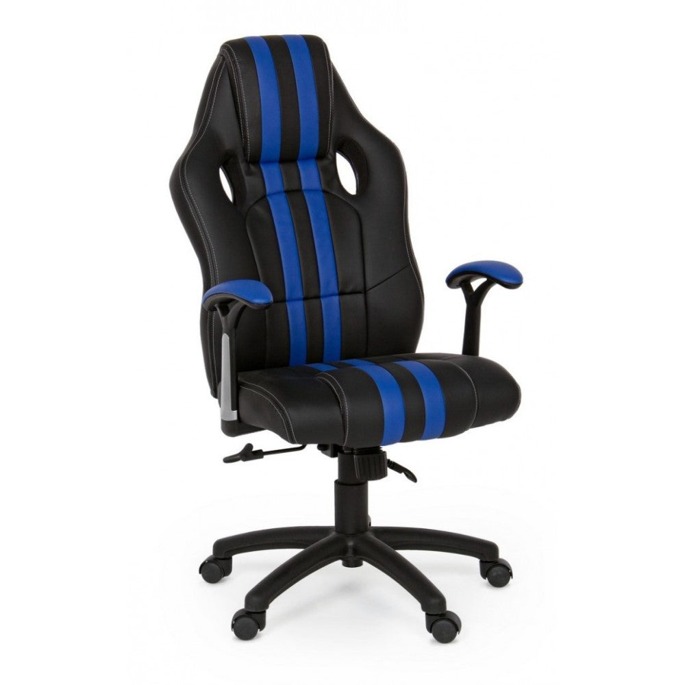 Sillón de oficina Spider con reposabrazos en símil piel azul