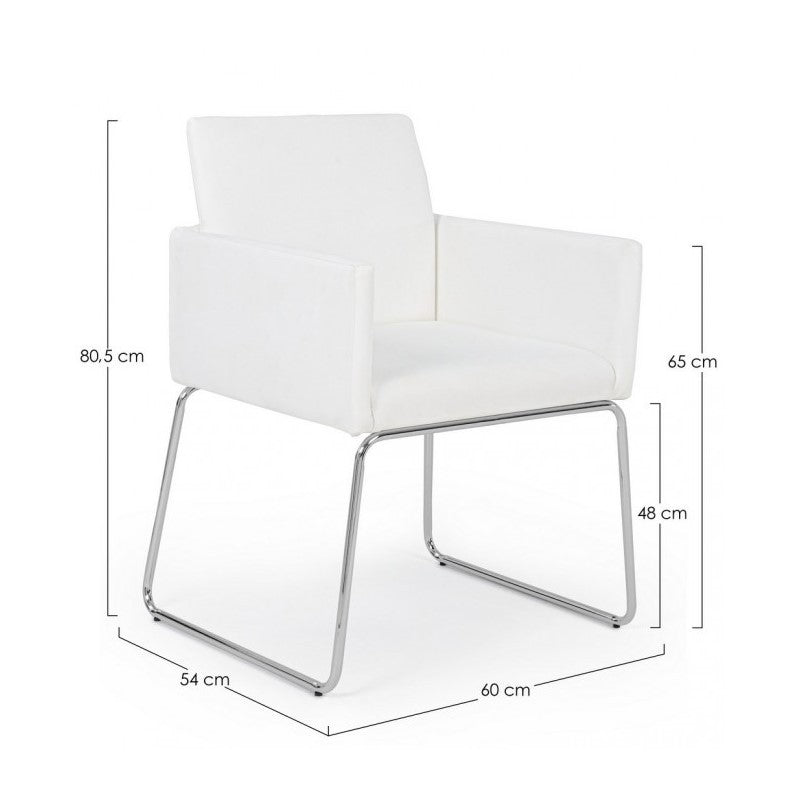 Silla con reposabrazos en símil piel Blanco SIXTY 60x54x h80,5 cm