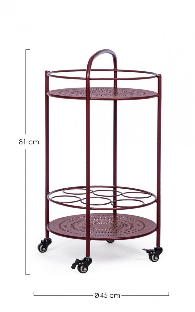 Carro para botellas de acero rojo burdeos