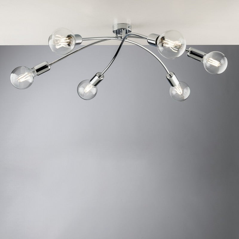 Plafón moderno de hierro cromado pulido con seis luces 71x h19 cm urban