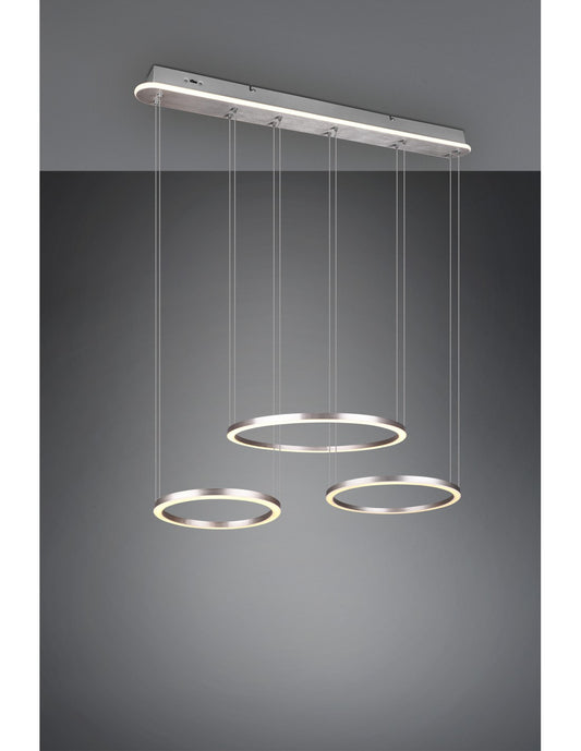 Suspensión 3 anillos Led Dimmer Nickel Dimmer Morrison Trio Lighting