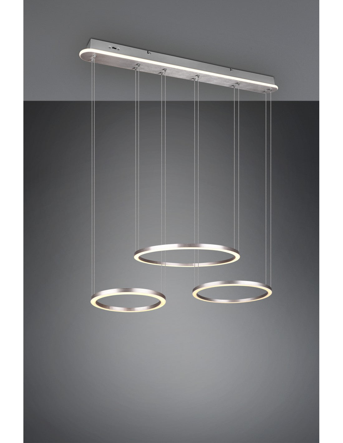Suspensión 3 anillos Led Dimmer Nickel Dimmer Morrison Trio Lighting